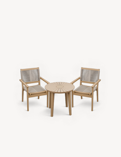 Roma 80cm Round Sunray Bistro Set with Roma Rope Stacking Chairs