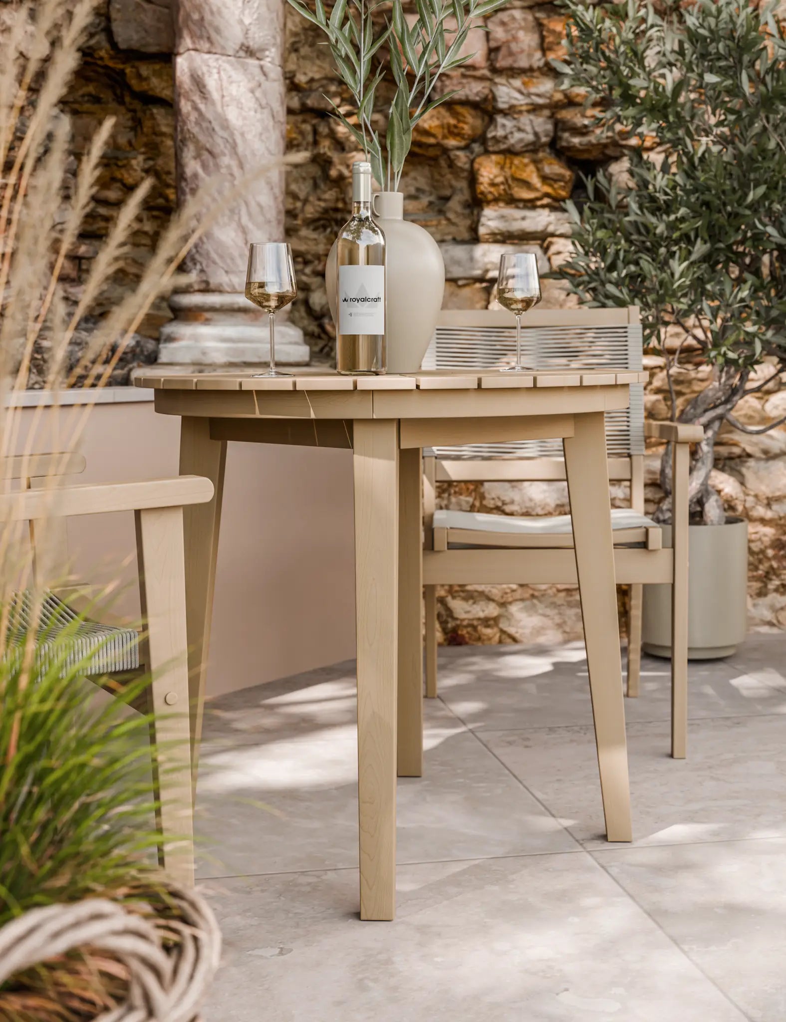 Image of Roma 80cm Round Sunray Bistro Set with Roma Rope Stacking Chairs