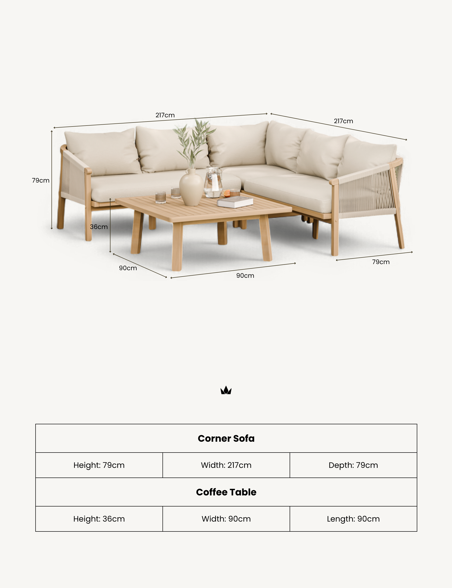 Image of Roma 5 Seater Corner Lounge Set with 90cm Square Coffee Table