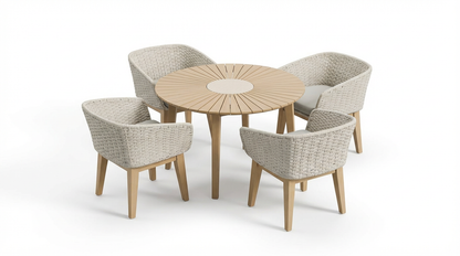 Roma 4 Seater Round Sunray with Terrazzo Insert Dining Set with Eden Dusk Chairs