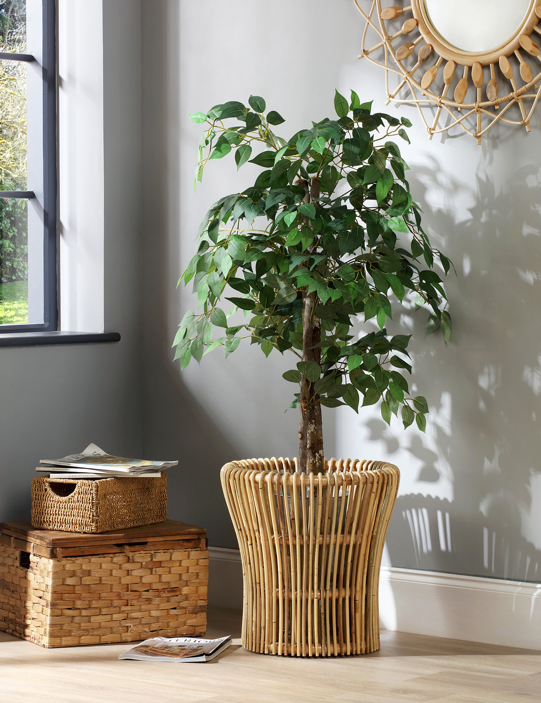 Set of 2 Natural Rattan Plant Baskets