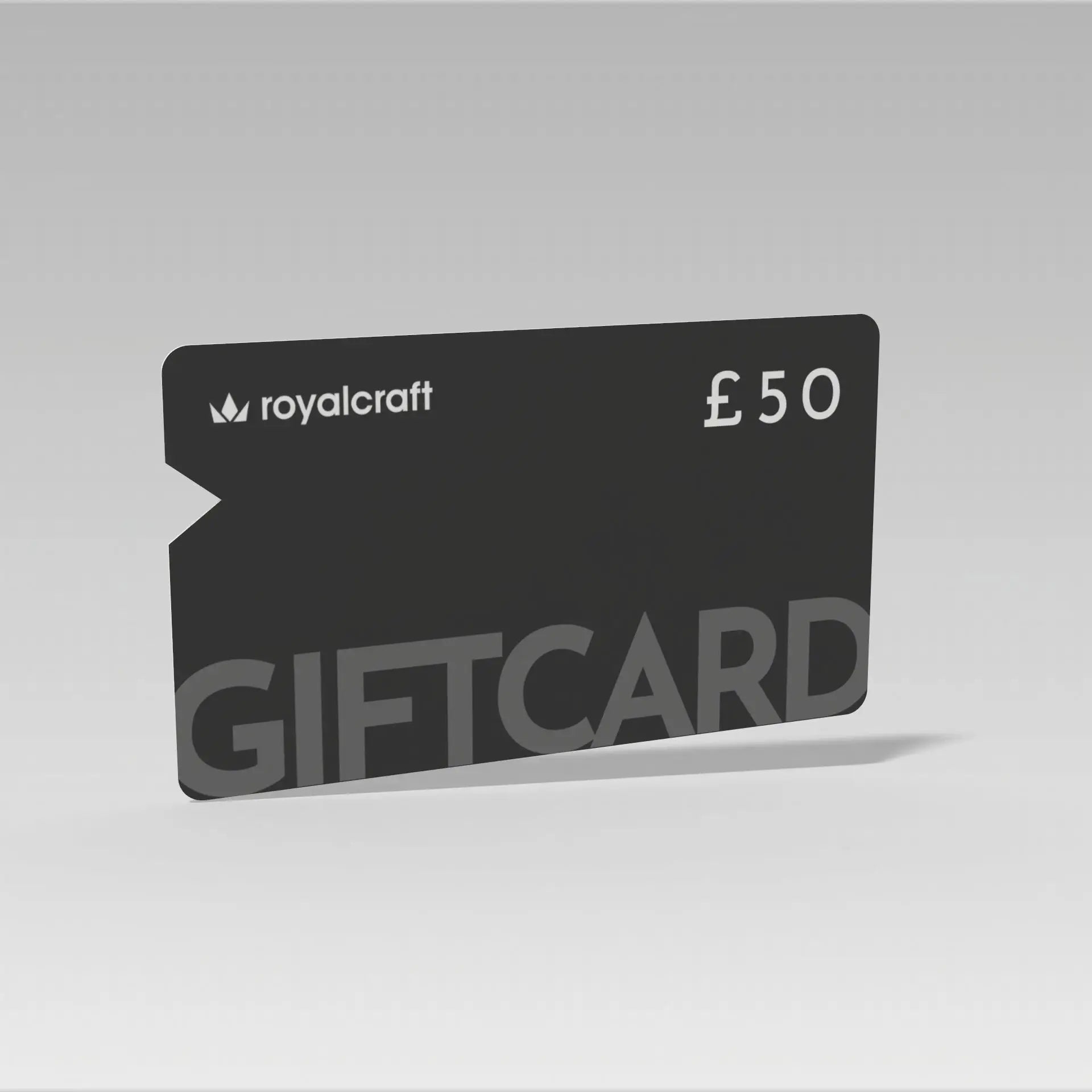 Image of Black £10 Royalcraft gift card with modern minimalist design
