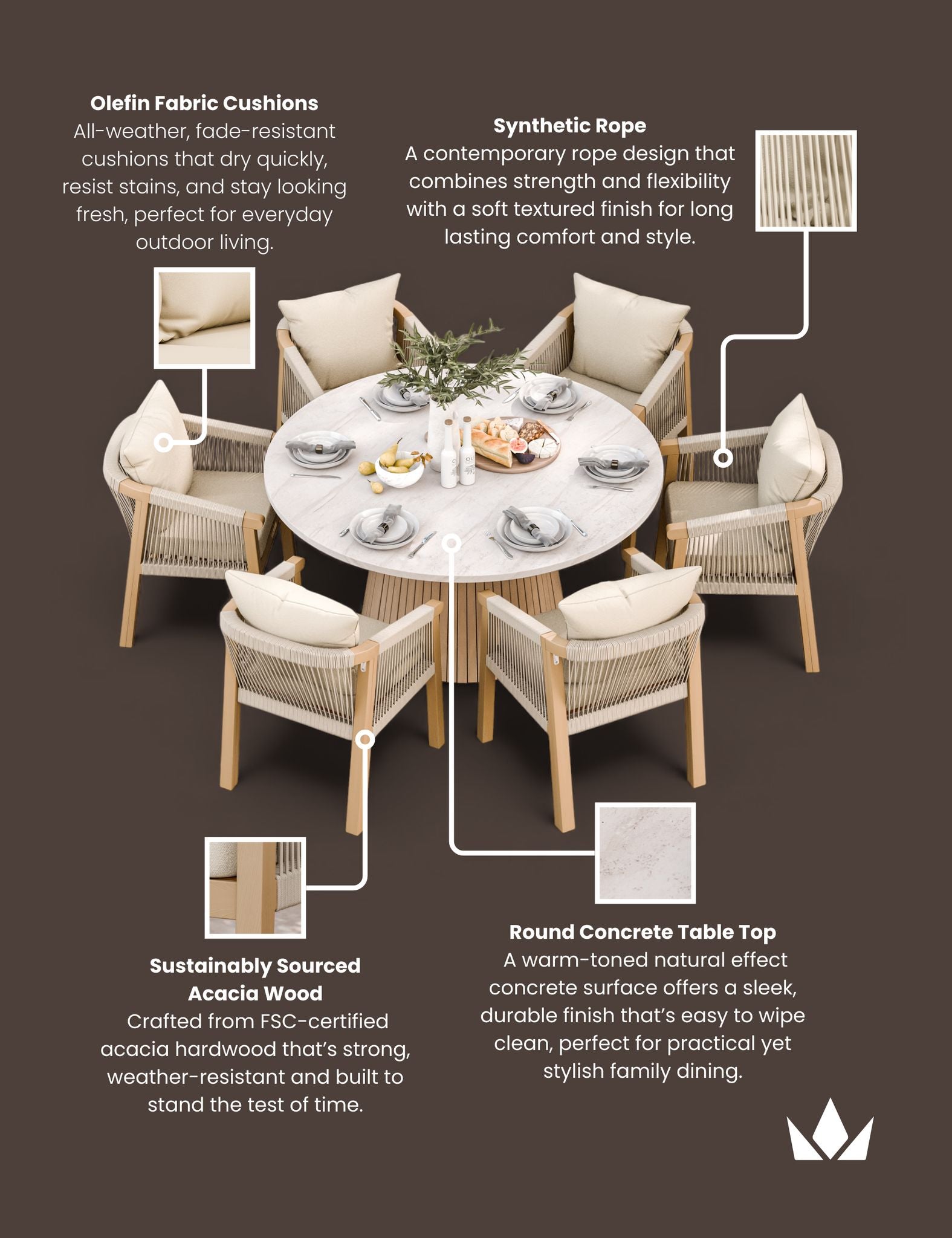 Image of Saturn 6 Seater Round Conical Dining Set with Roma Dining Chairs