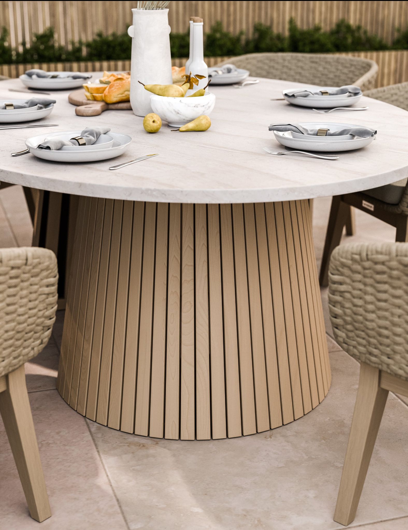 Image of Saturn 6 Seater Ellipse D Conical Dining Set with Eden Dawn Dining Chairs