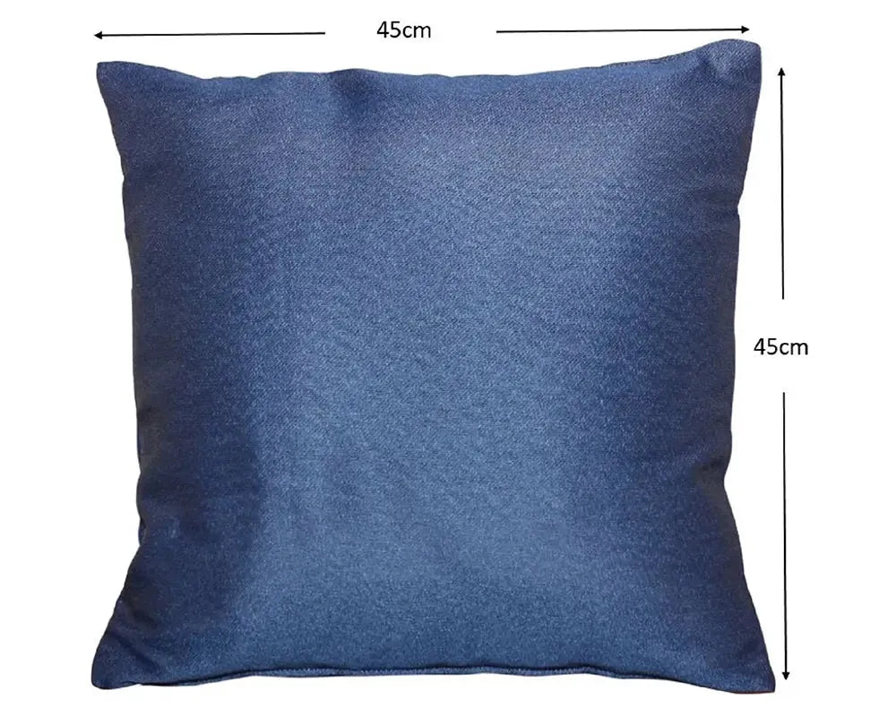 Image of Blue pillow with dimensions indicated on a white background