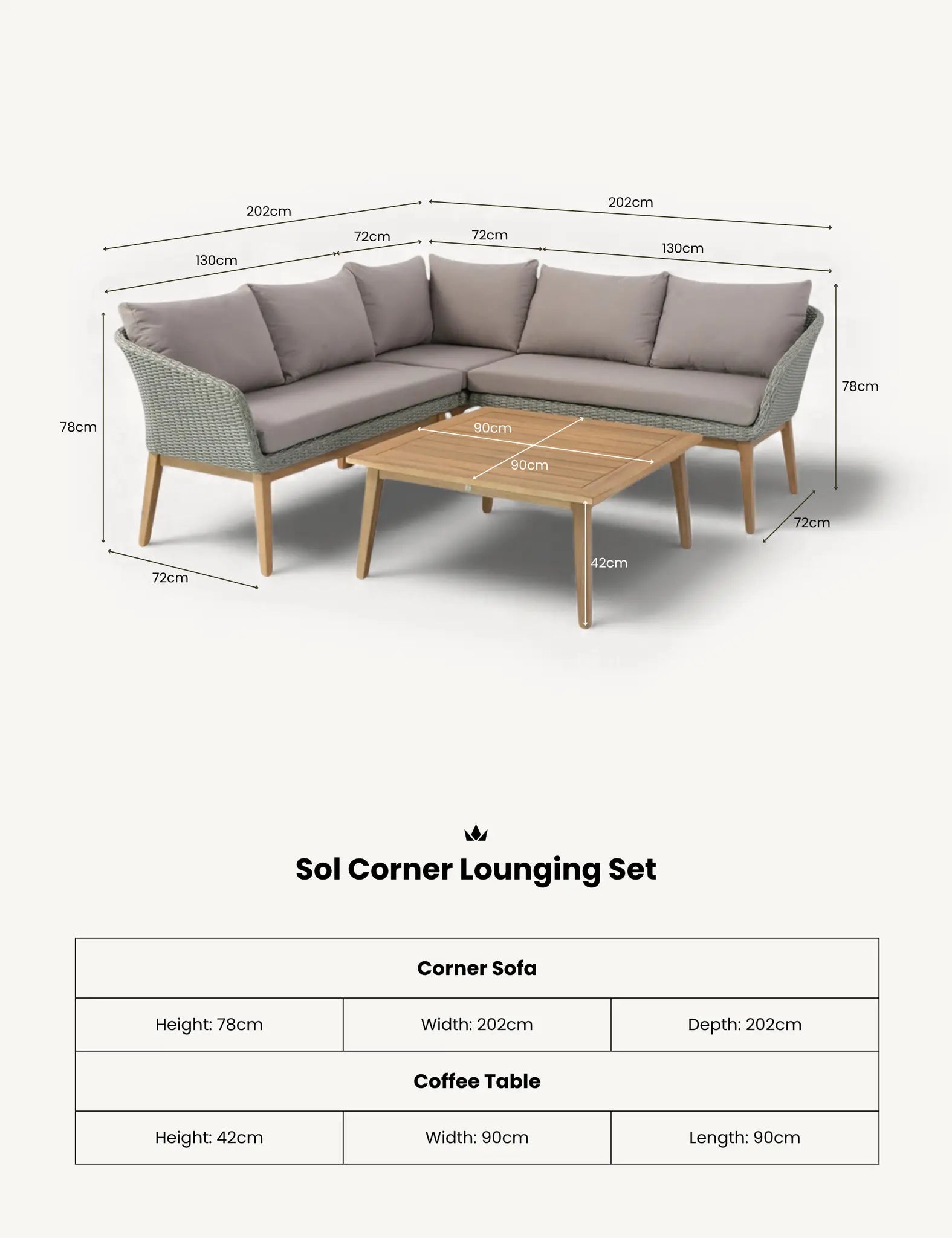 Sol 5 Seater Corner Lounge Set with Square Coffee Table