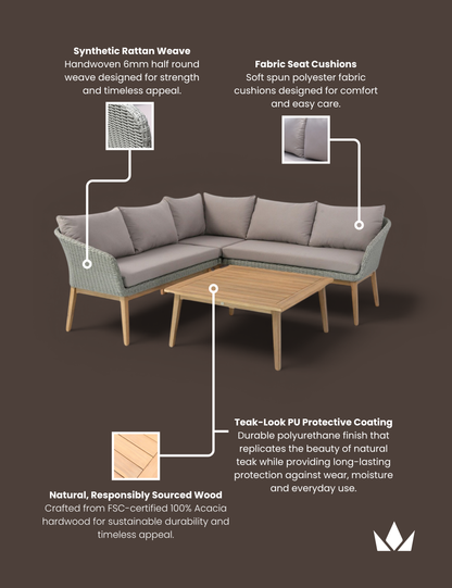 Sol 5 Seater Corner Lounge Set with Square Coffee Table
