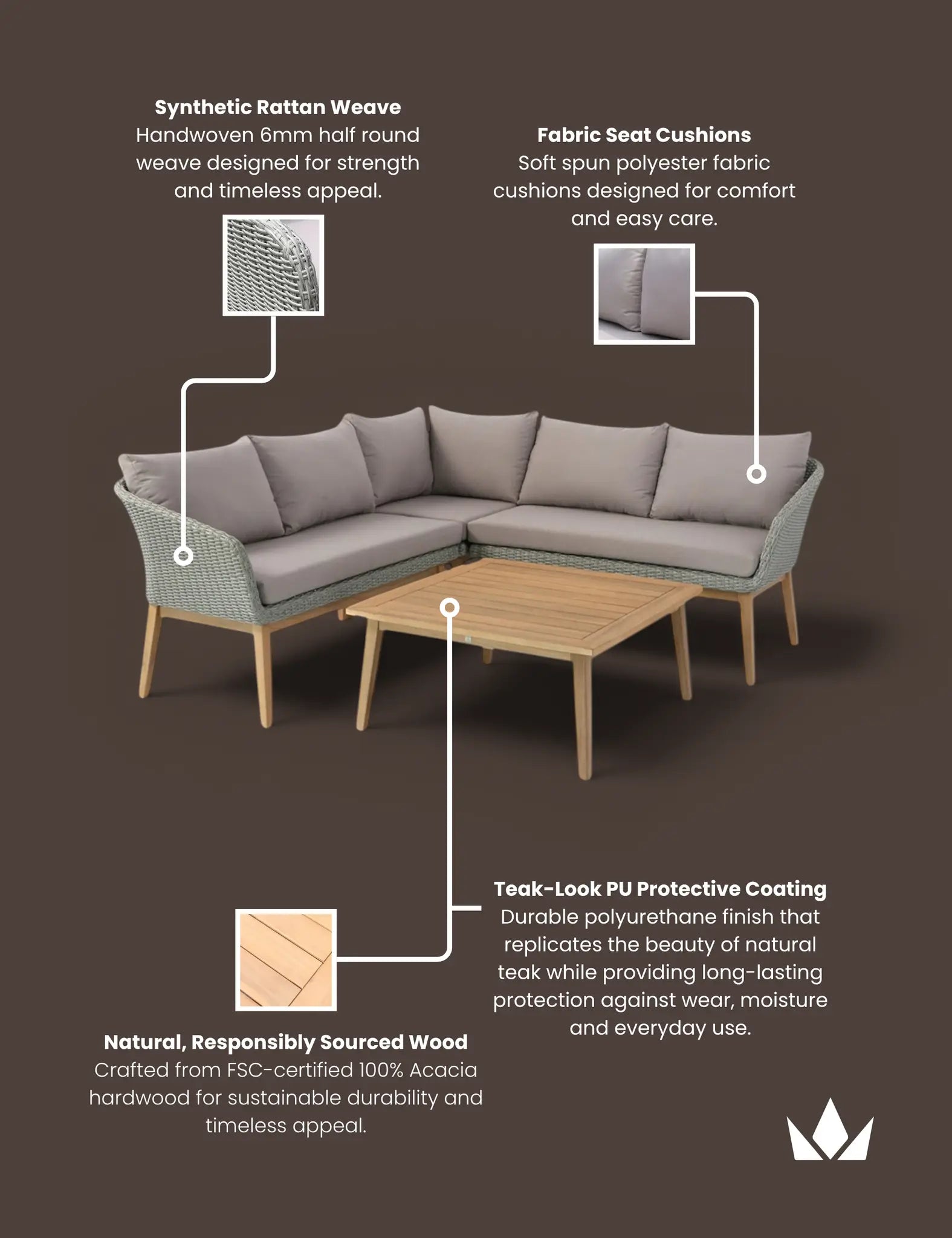 Image of Sol 5 Seater Corner Lounge Set with Square Coffee Table