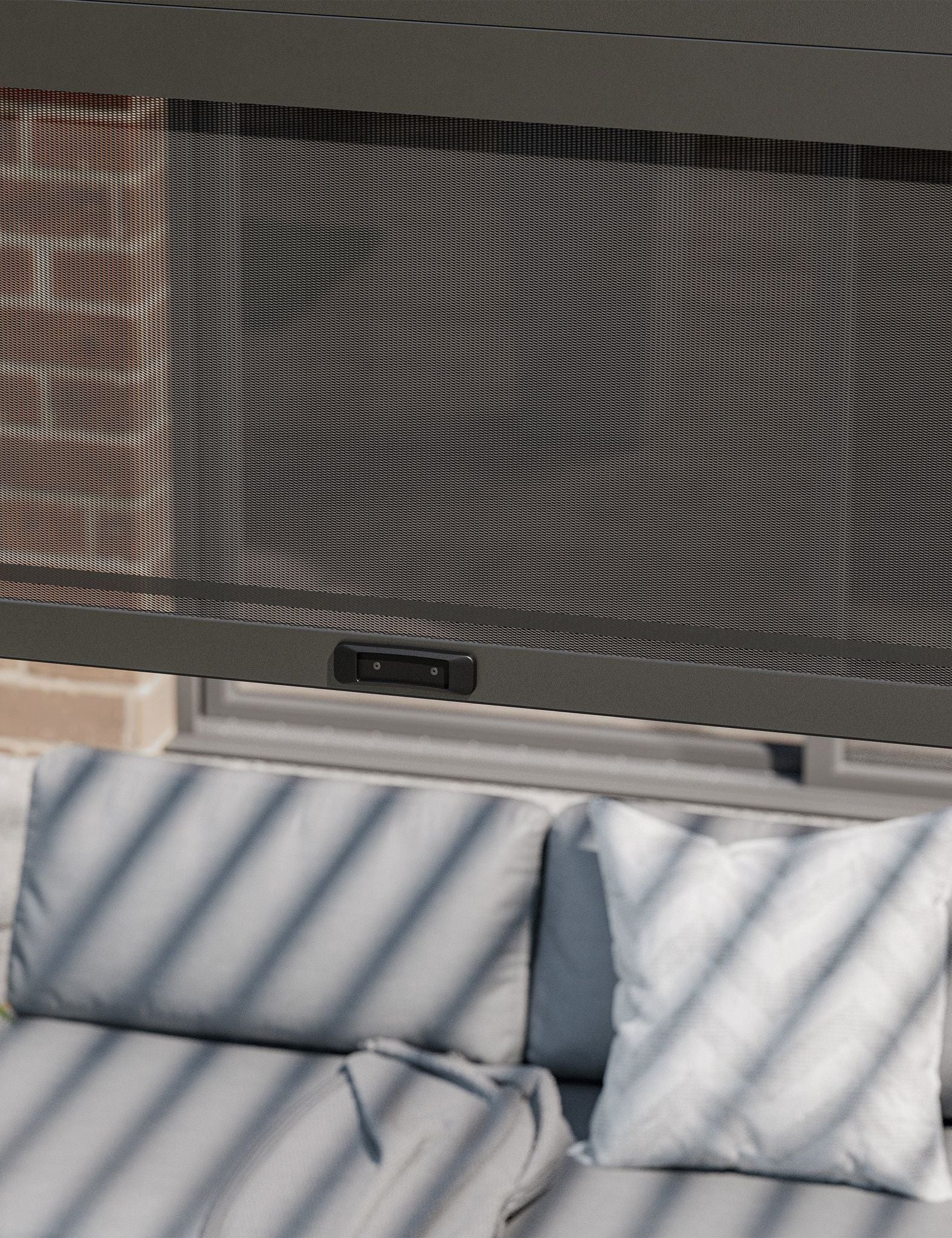 Image of Outdoor pergola with a sofa underneath showcasing a privacy screen