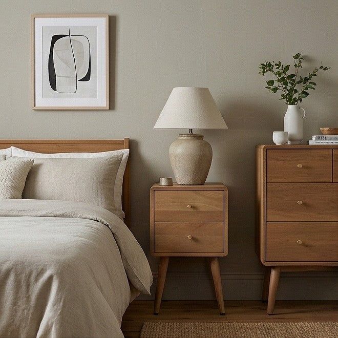 Image of Scandinavian Light Walnut Logan Narrow Bedside Table