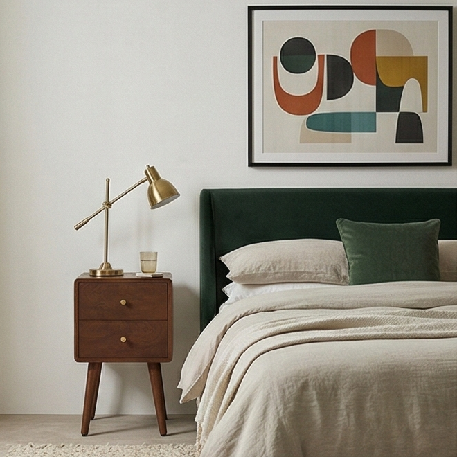 Image of Scandinavian Walnut Logan Narrow Bedside Table