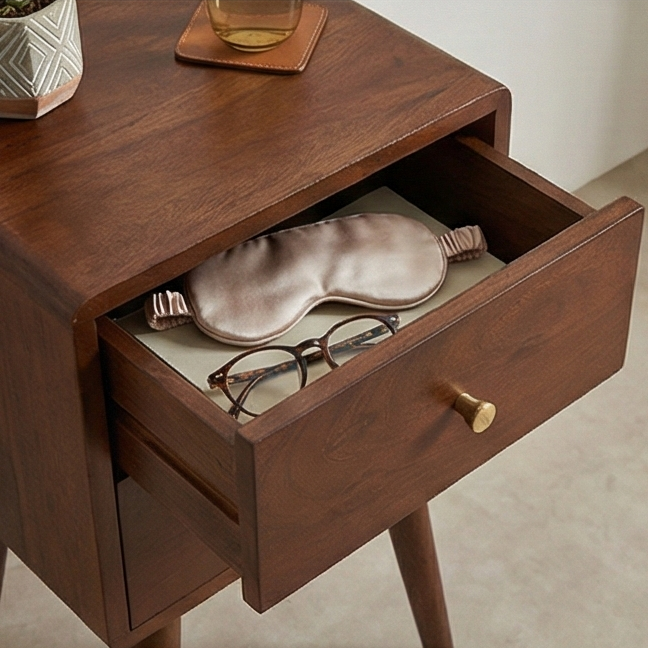 Image of Scandinavian Walnut Logan Narrow Bedside Table