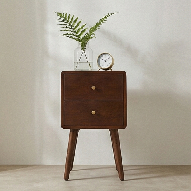 Image of Scandinavian Walnut Logan Narrow Bedside Table
