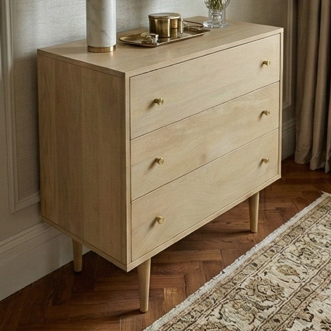 Image of Minimalist Mango Wood Light Oak Oslo Chest of 3 Drawers