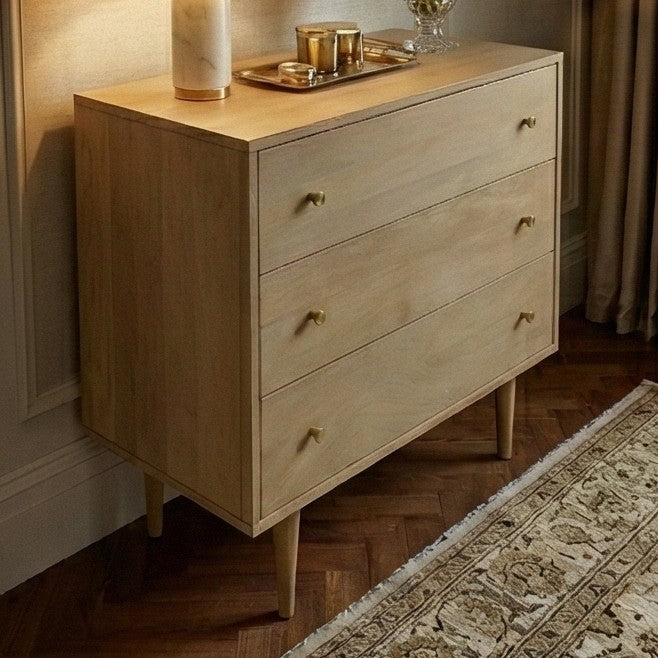Image of Minimalist Mango Wood Light Oak Oslo Chest of 3 Drawers