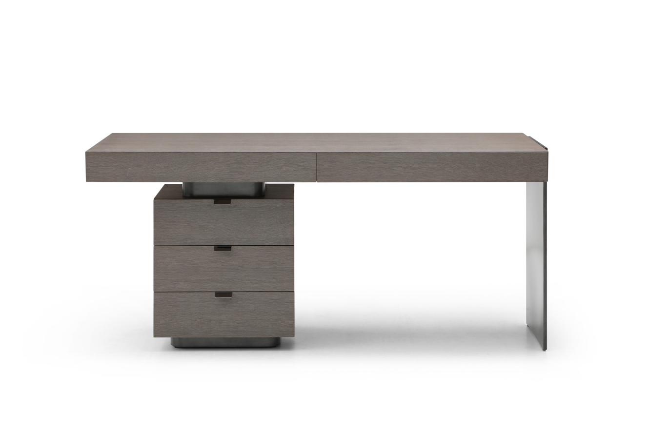 Image of Oston Office Desk - Grey - Left Hand Drawers