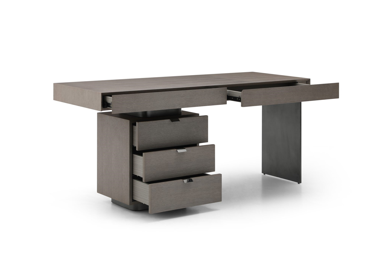 Image of Oston Office Desk - Grey - Left Hand Drawers