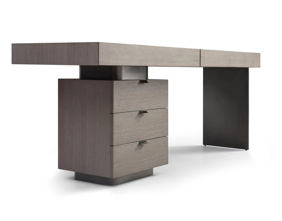 Image of Oston Office Desk - Grey - Left Hand Drawers