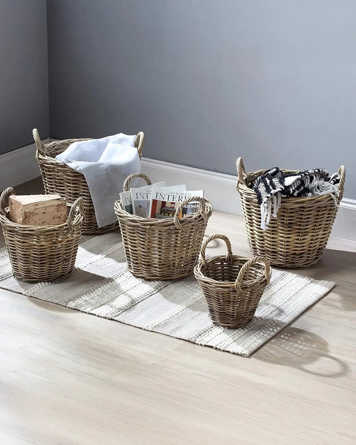 Set of 5 Rattan Log Baskets
