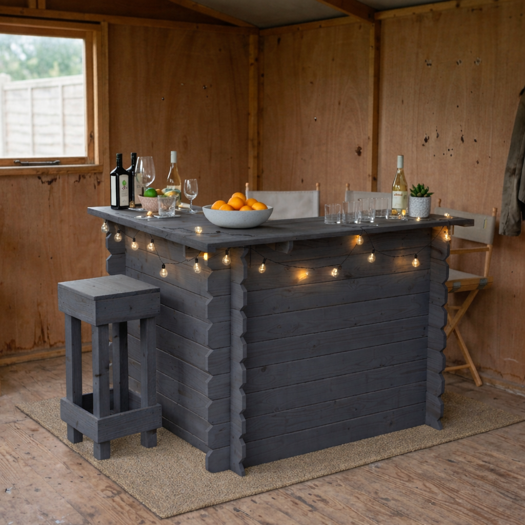 Image of Wooden Interlock Corner Bar – Handmade Rustic Garden & Home Bar