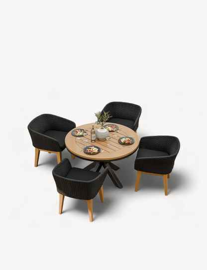Tuscany 4 Seater Round Dining Set with Eden Night Dining Chairs