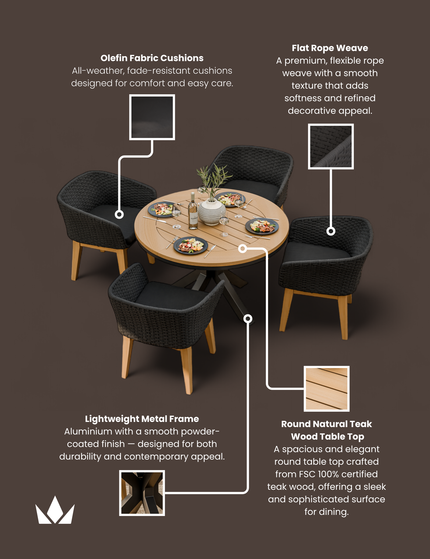 Tuscany 4 Seater Round Dining Set with Eden Night Dining Chairs