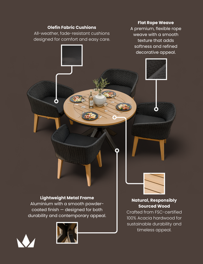 Tuscany 4 Seater Round Dining Set with Eden Night Dining Chairs