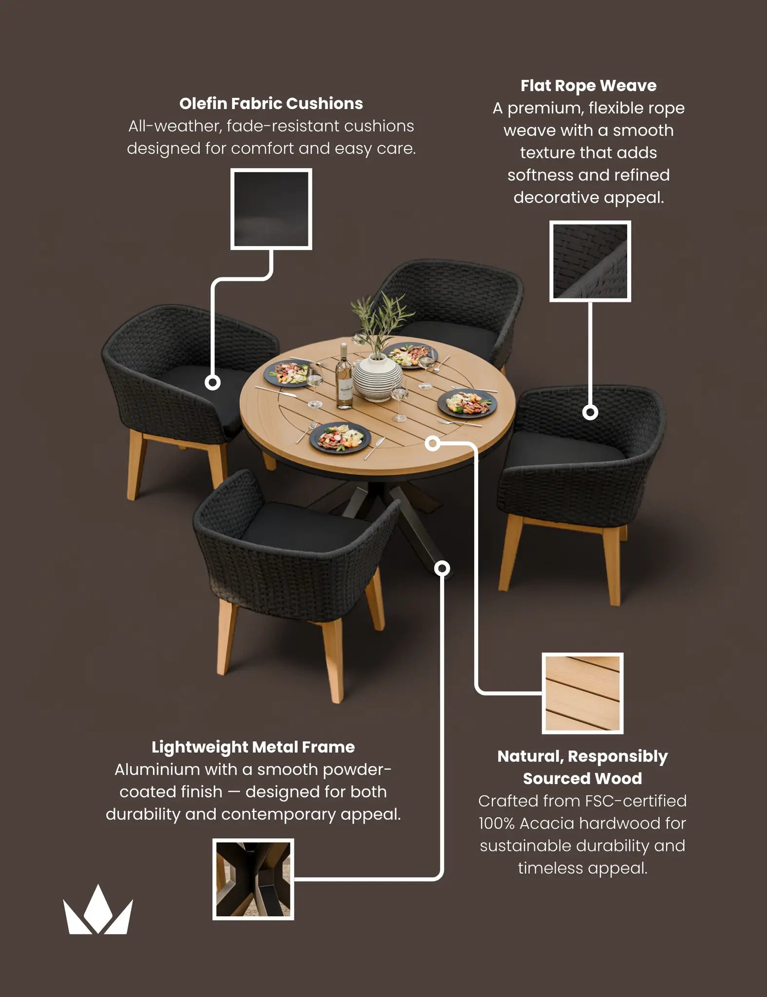 Tuscany 4 Seater Round Dining Set with Eden Night Dining Chairs