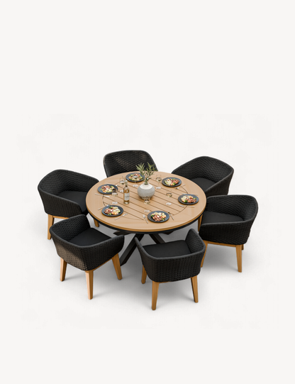 Tuscany 6 Seater Round Dining Set with Eden Night Dining Chairs