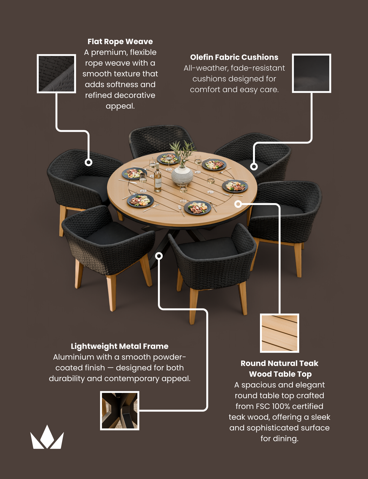 Tuscany 6 Seater Round Dining Set with Eden Night Dining Chairs