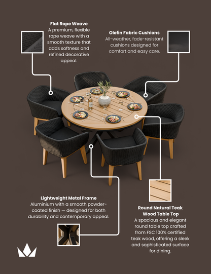 Tuscany 6 Seater Round Dining Set with Eden Night Dining Chairs