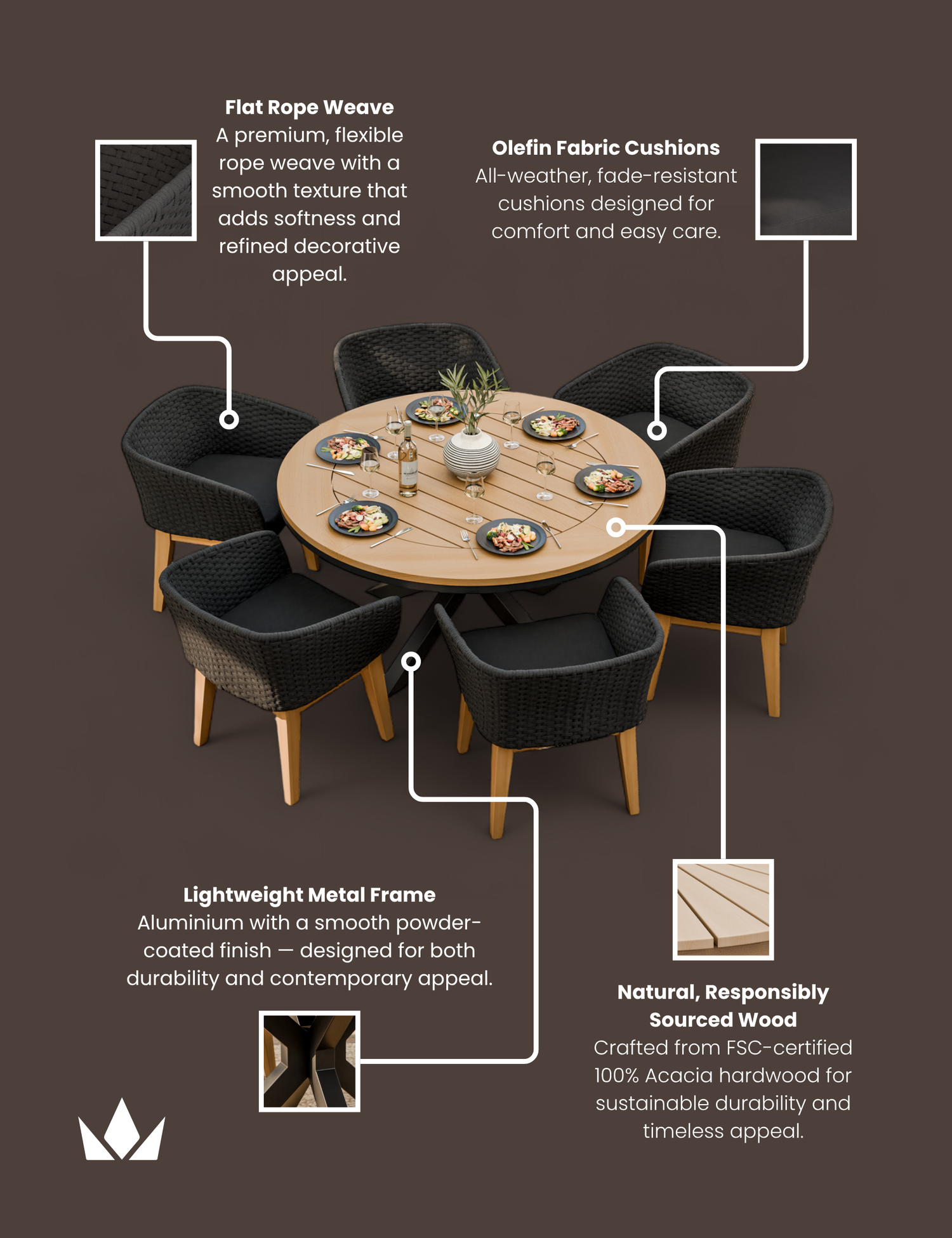 Tuscany 6 Seater Round Dining Set with Eden Night Dining Chairs