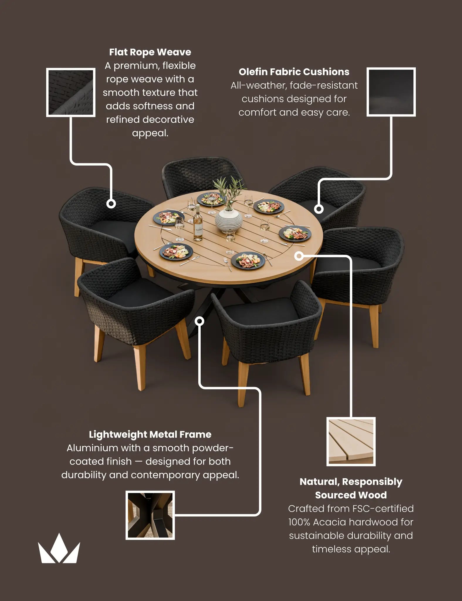 Image of Tuscany 6 Seater Round Dining Set with Eden Night Dining Chairs