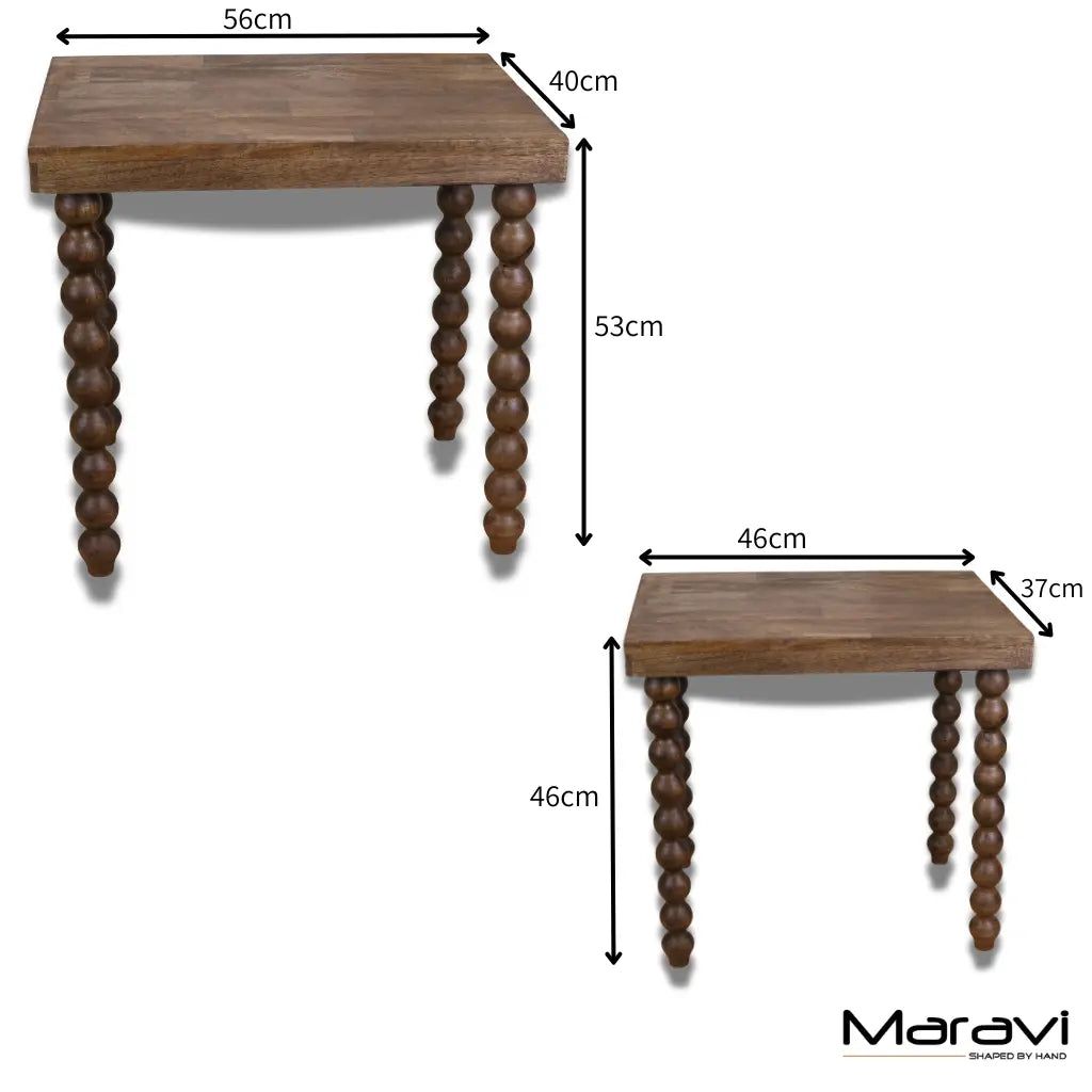 Image of Tivani Wooden Side Table Set of 2 Bobbin Legs