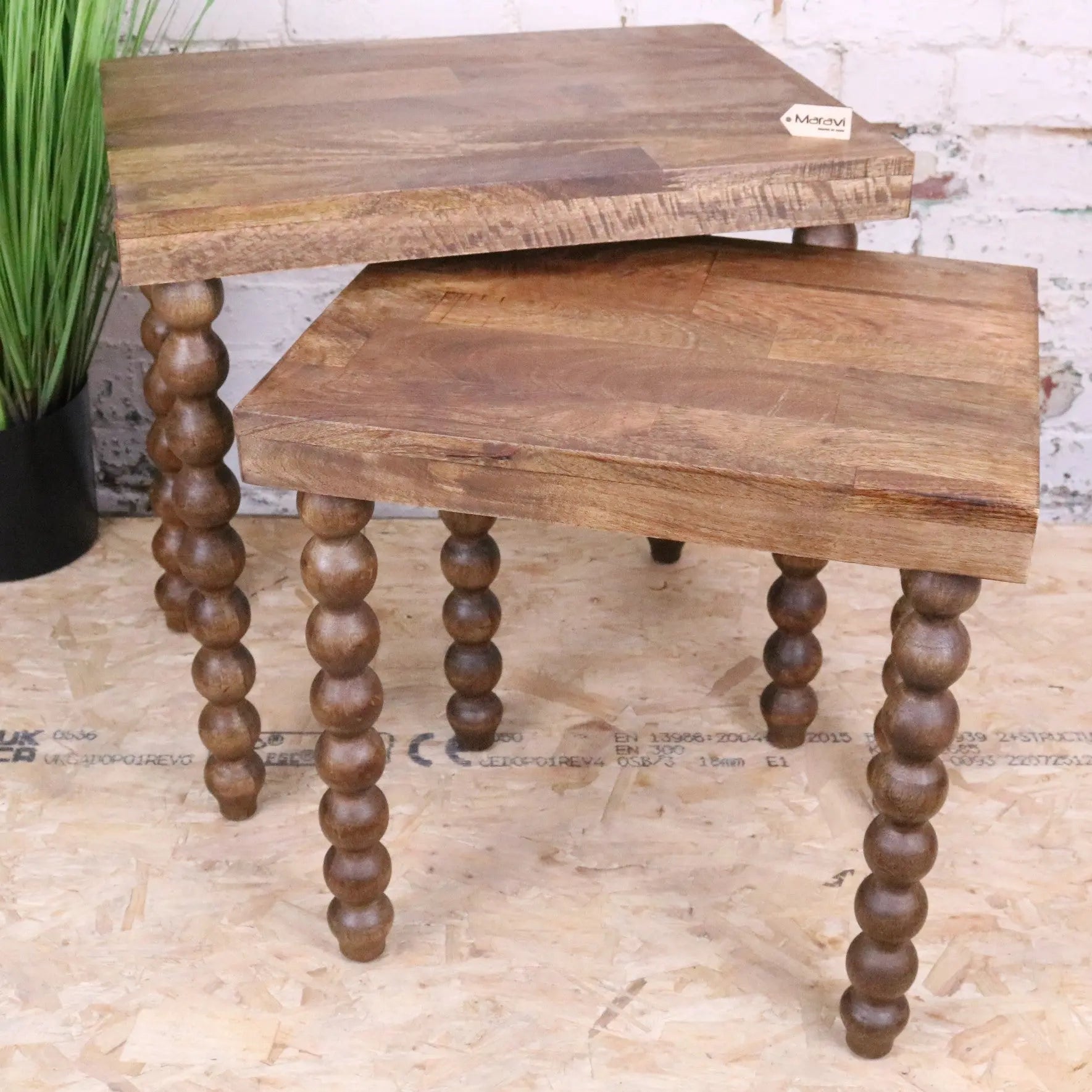 Image of Tivani Wooden Side Table Set of 2 Bobbin Legs