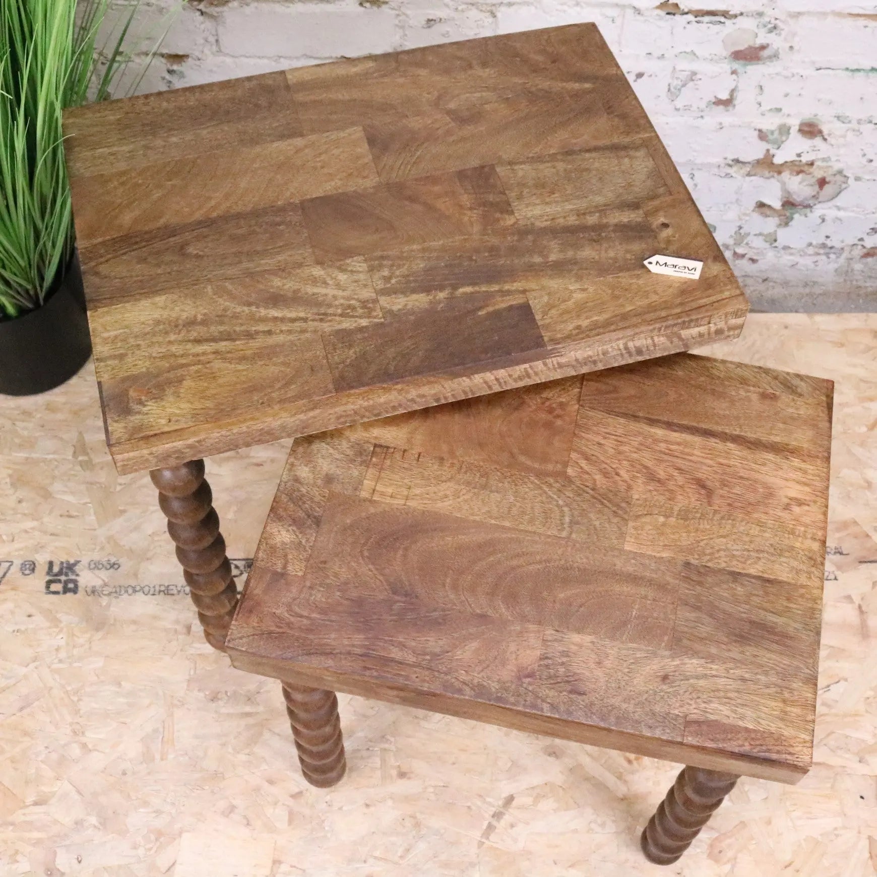 Image of Tivani Wooden Side Table Set of 2 Bobbin Legs
