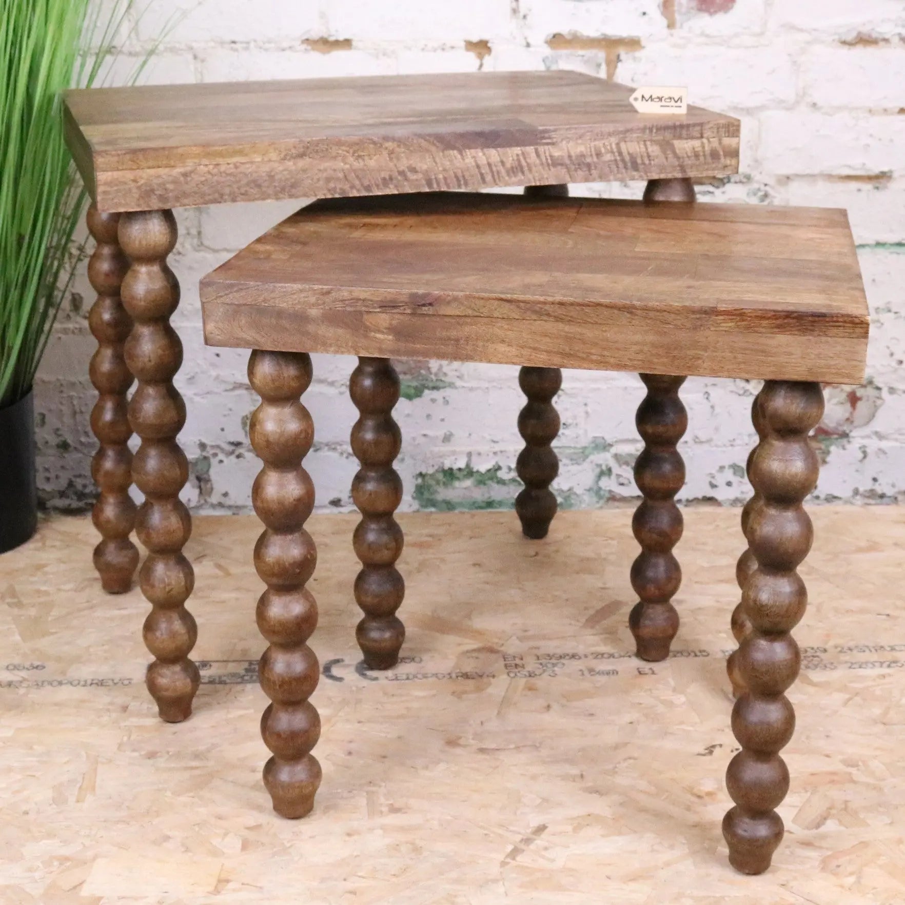 Image of Tivani Wooden Side Table Set of 2 Bobbin Legs