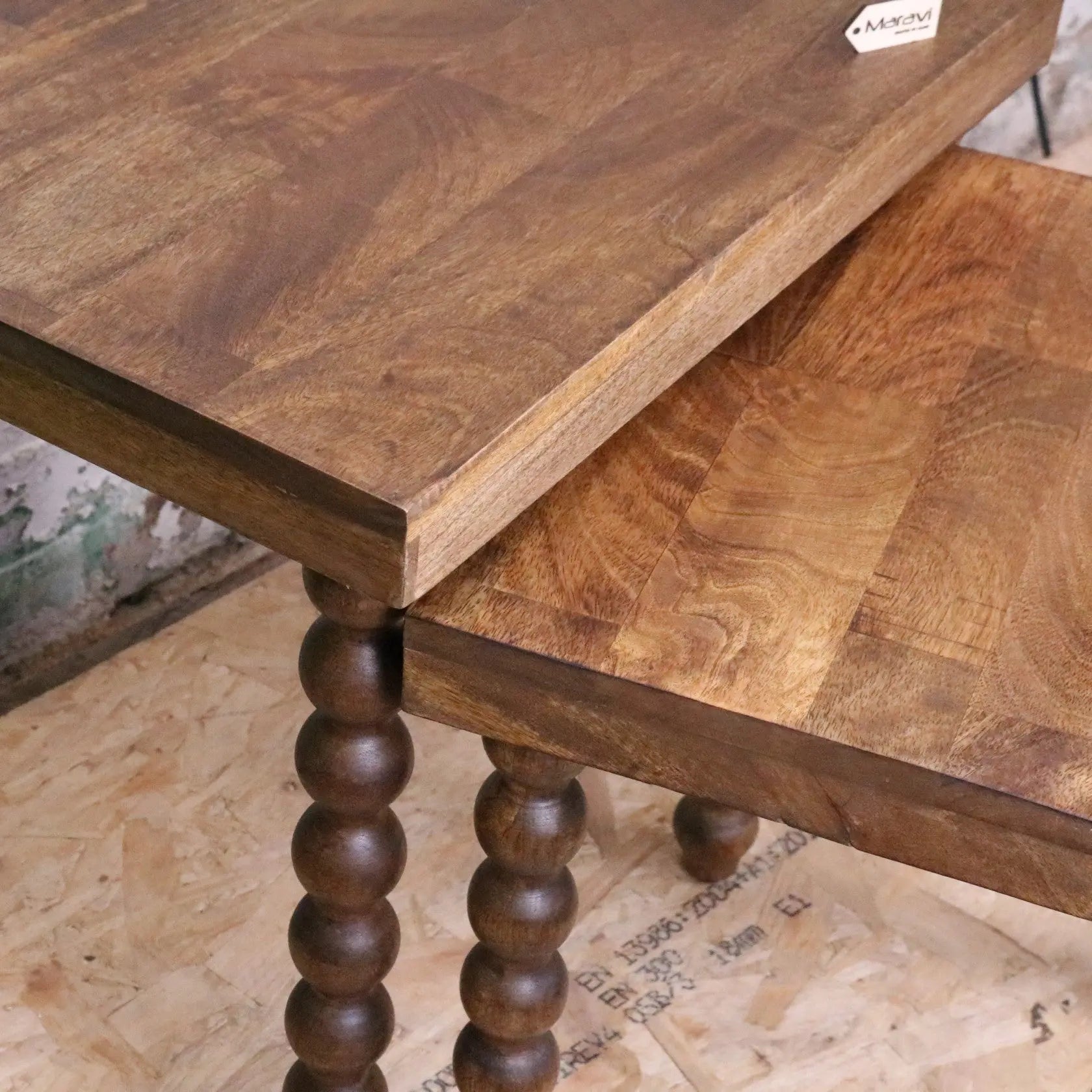 Image of Tivani Wooden Side Table Set of 2 Bobbin Legs