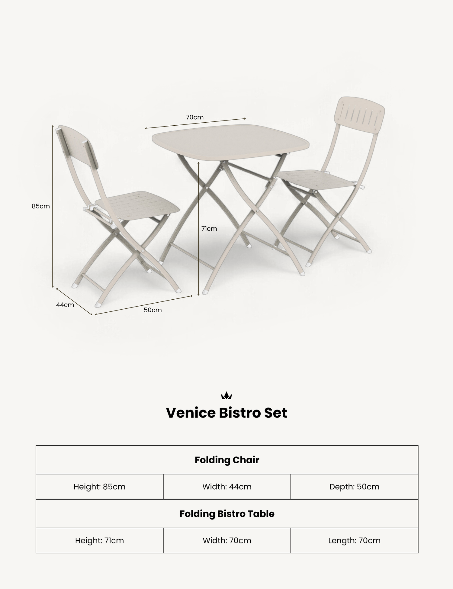 Venice 2 Seater Folding Bistro Set in Champagne