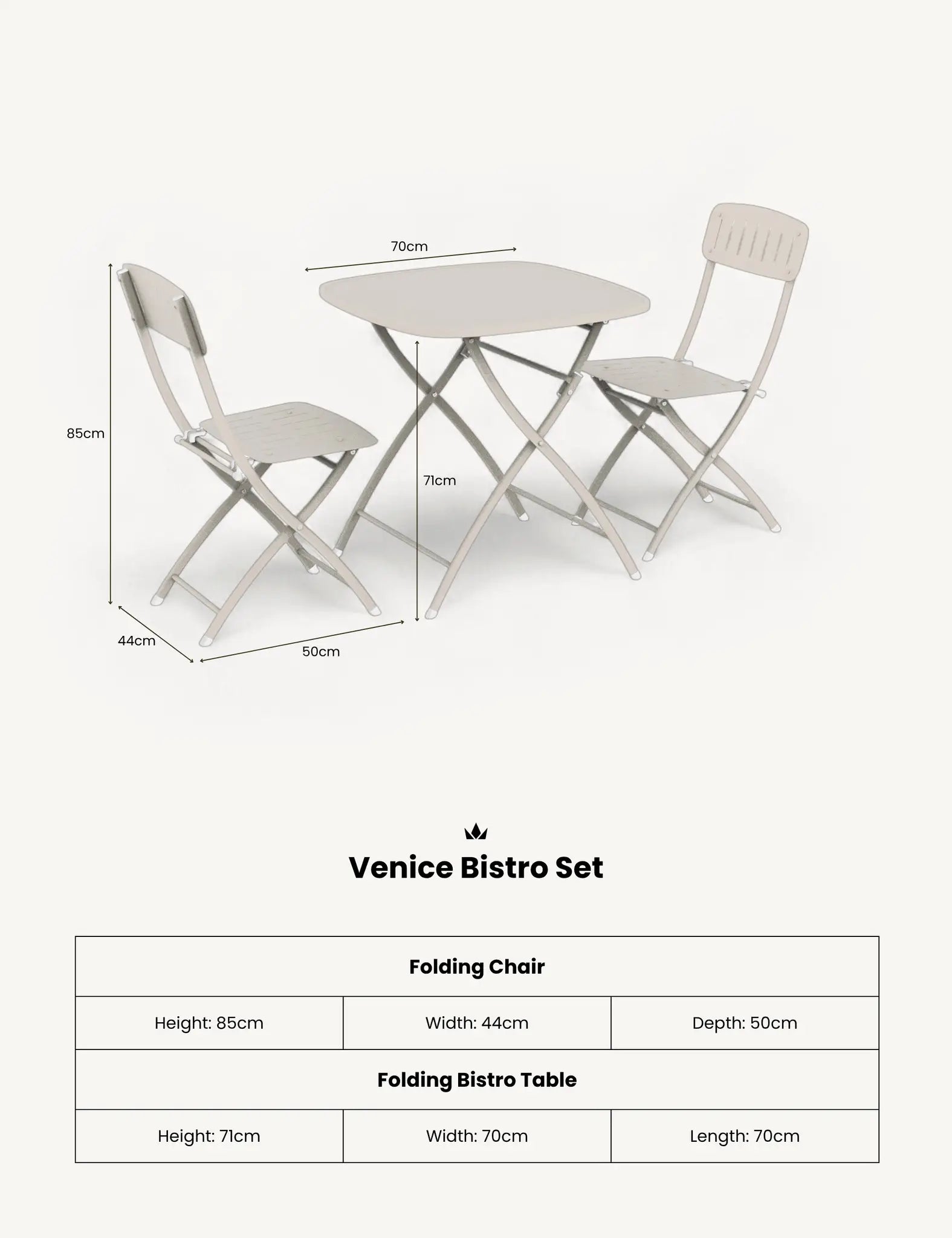 Image of Venice 2 Seater Folding Bistro Set in Champagne