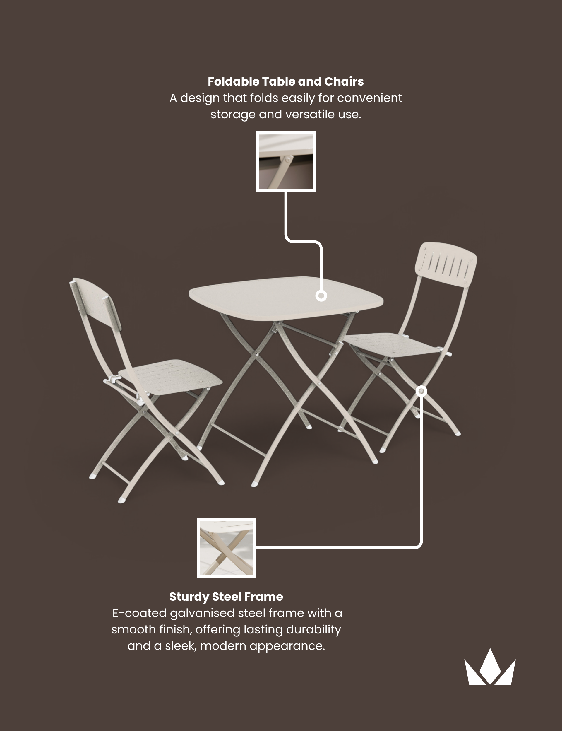 Venice 2 Seater Folding Bistro Set in Champagne