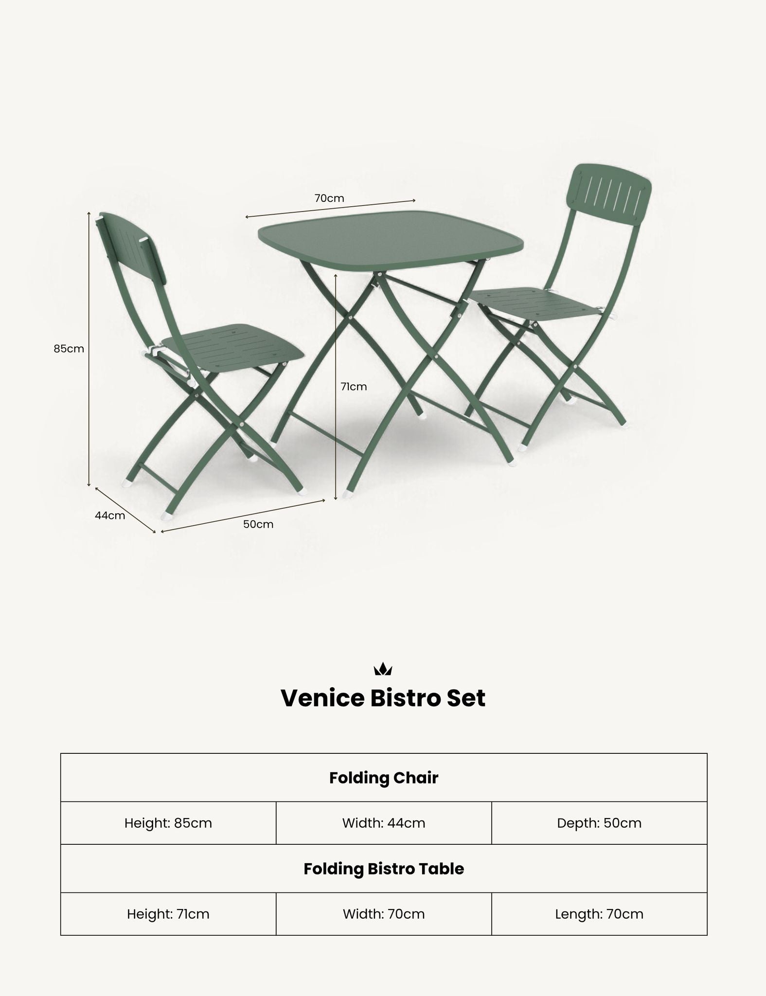 Image of Venice 2 Seater Folding Bistro Set in Moss
