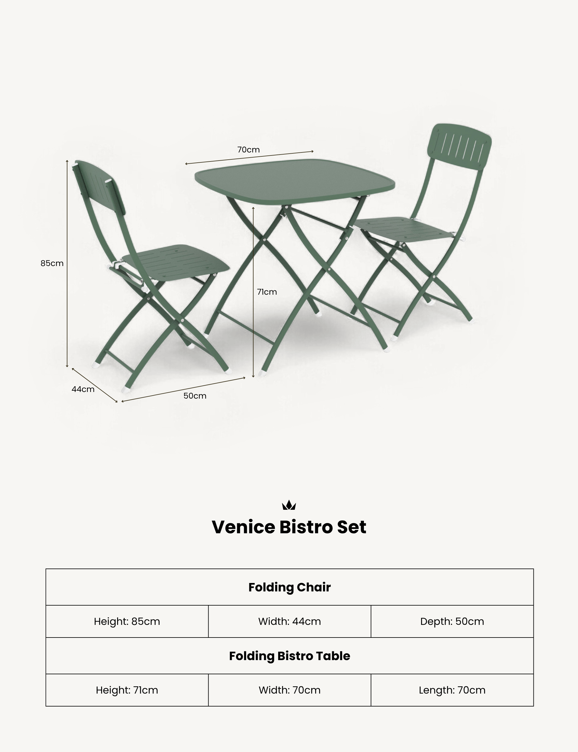 Venice 2 Seater Folding Bistro Set in Olive