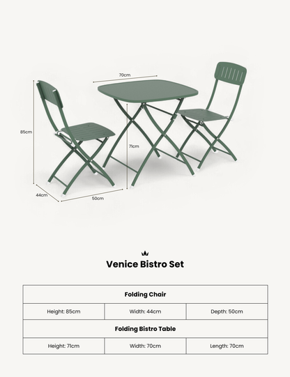 Venice 2 Seater Folding Bistro Set in Olive