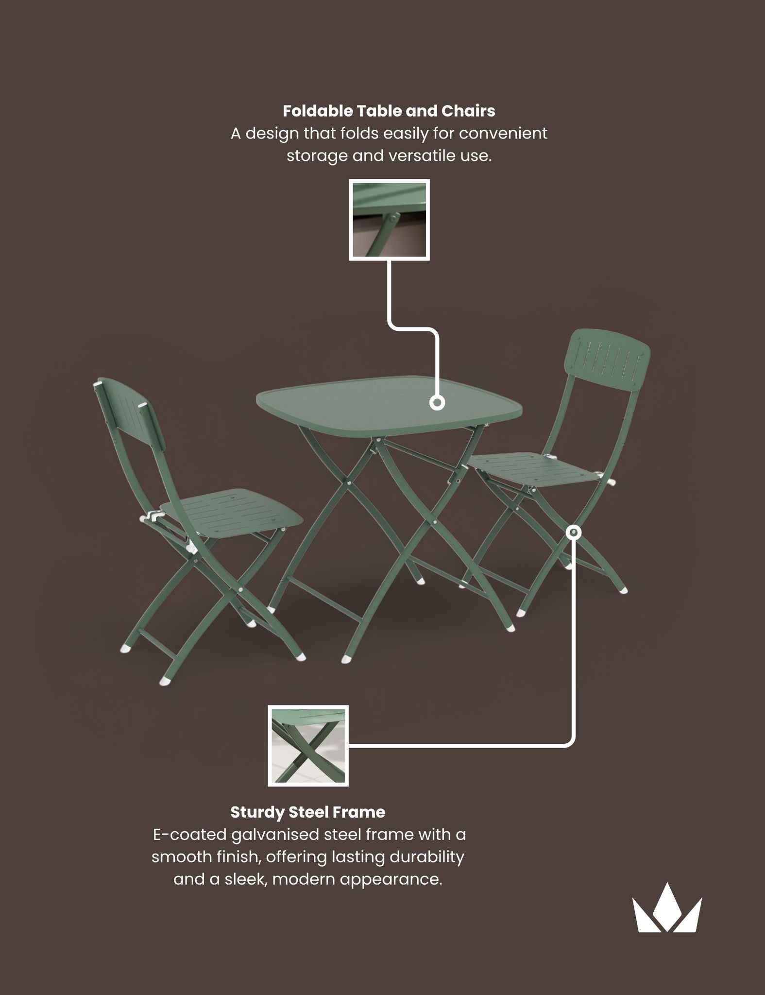 Image of Venice 2 Seater Folding Bistro Set in Moss