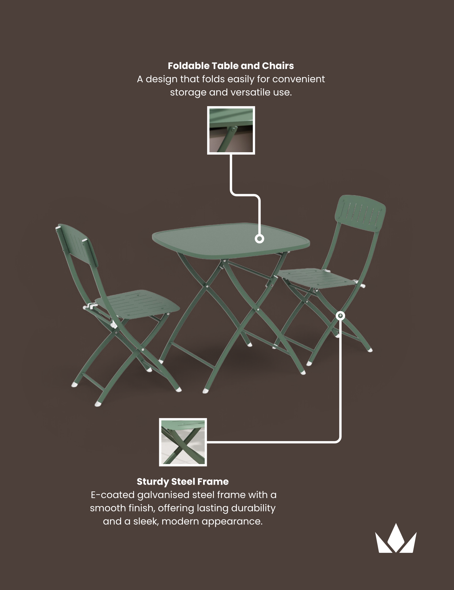 Venice 2 Seater Folding Bistro Set in Olive