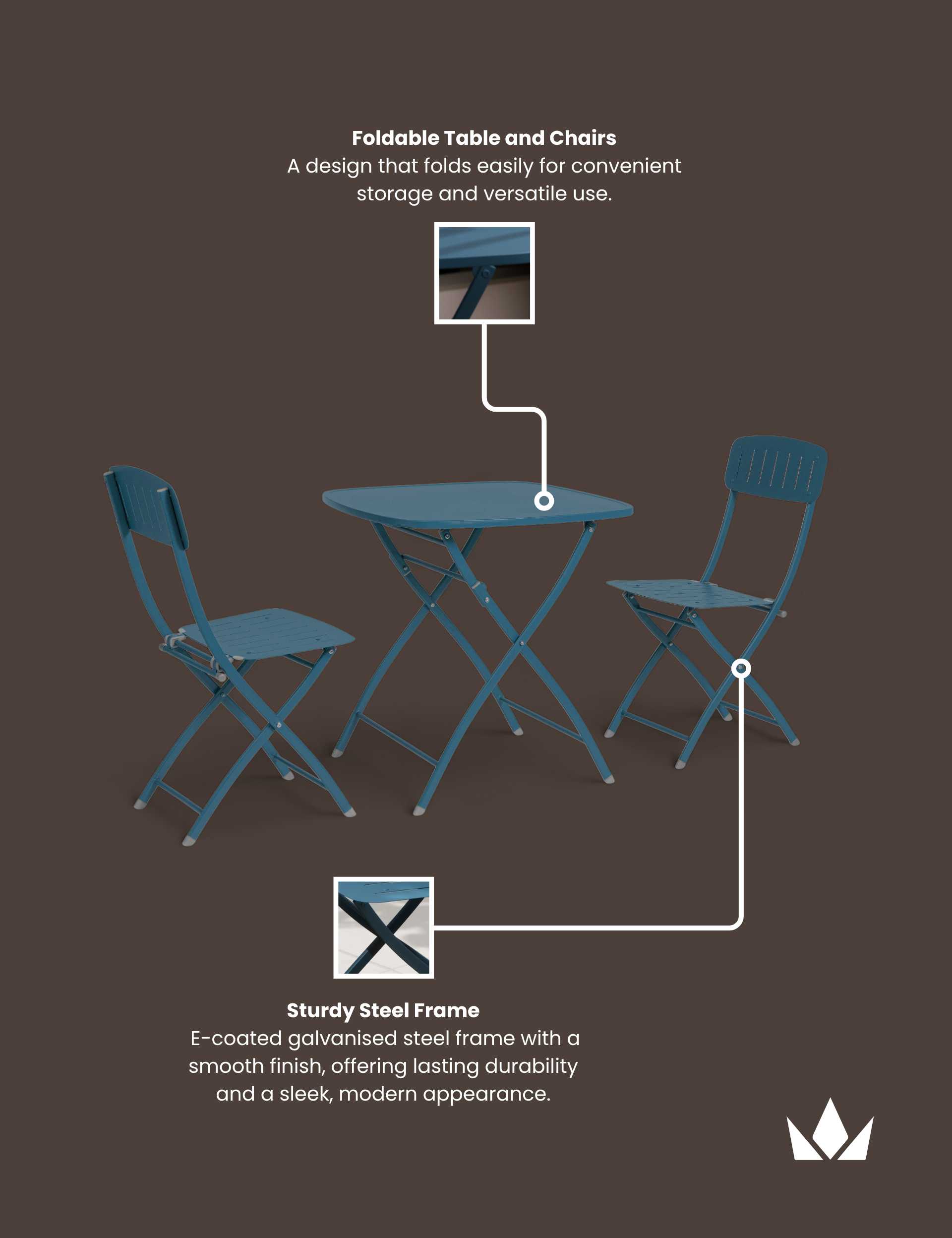 Venice 2 Seater Folding Bistro Set in Caribbean Blue