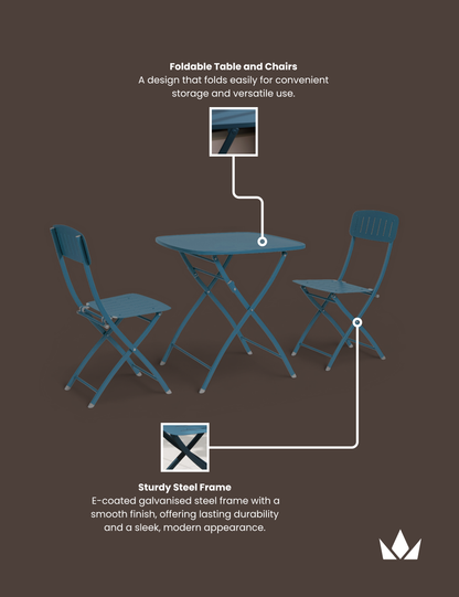 Venice 2 Seater Folding Bistro Set in Caribbean Blue