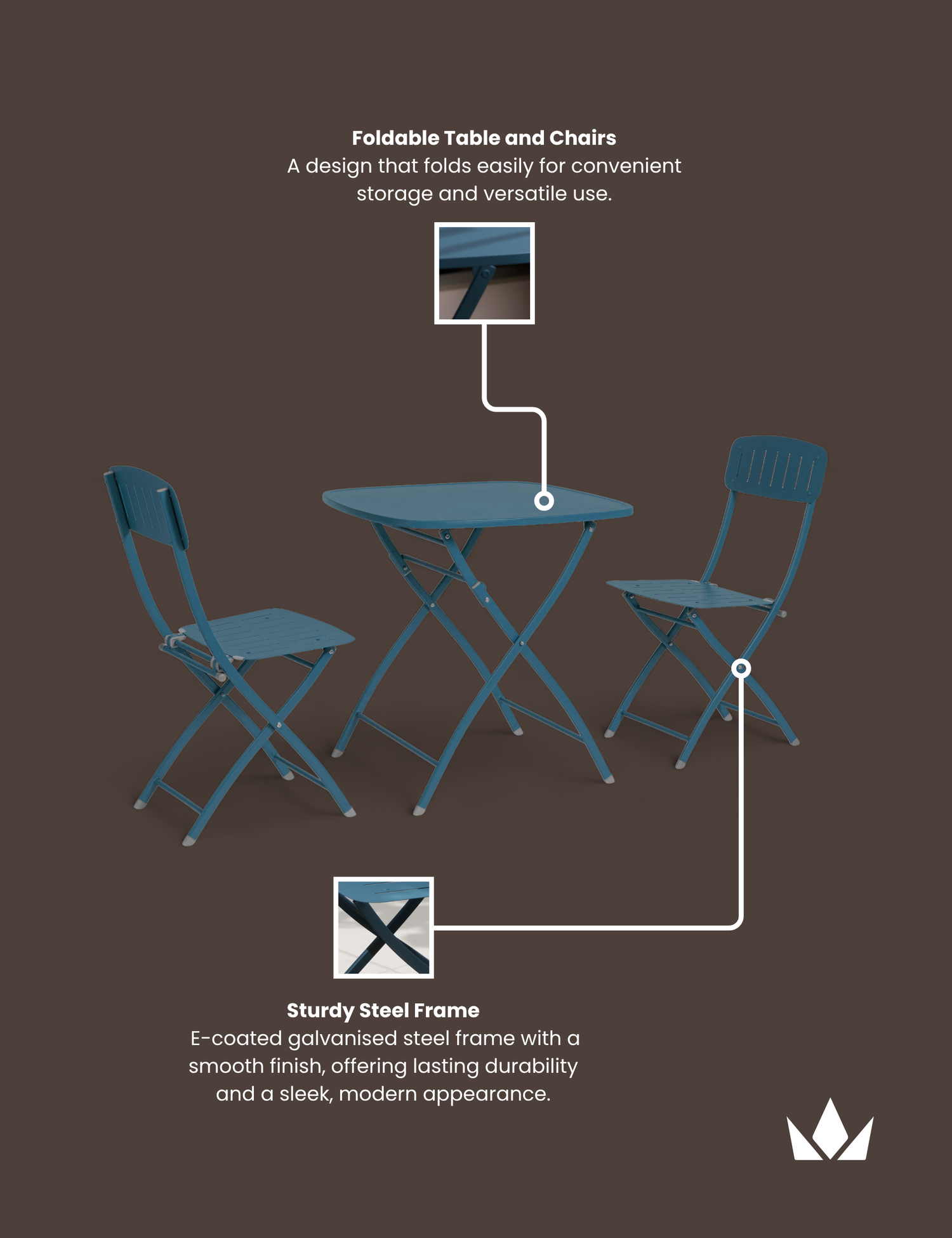 Venice 2 Seater Folding Bistro Set in Caribbean Blue