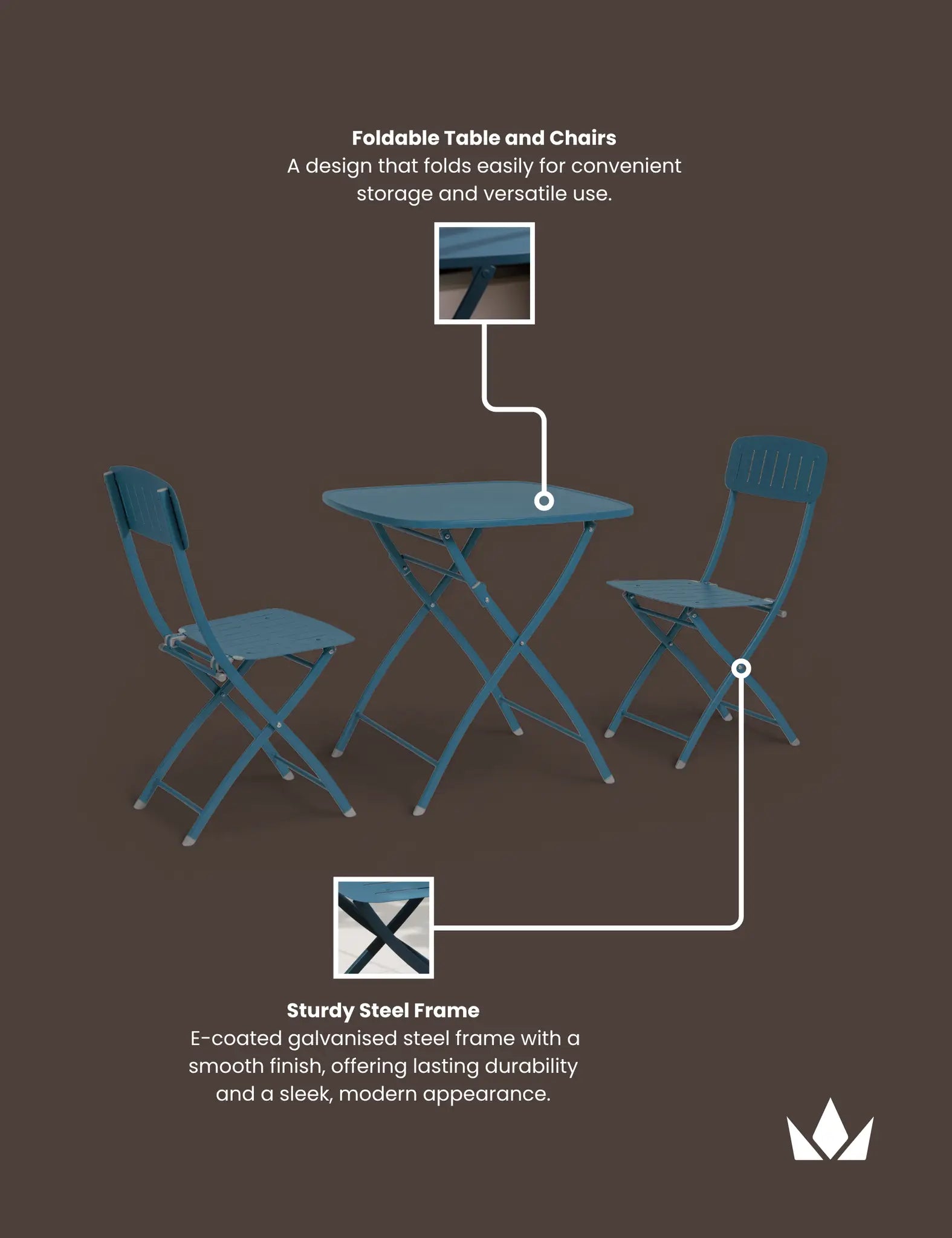 Image of Venice 2 Seater Folding Bistro Set in Caribbean Blue